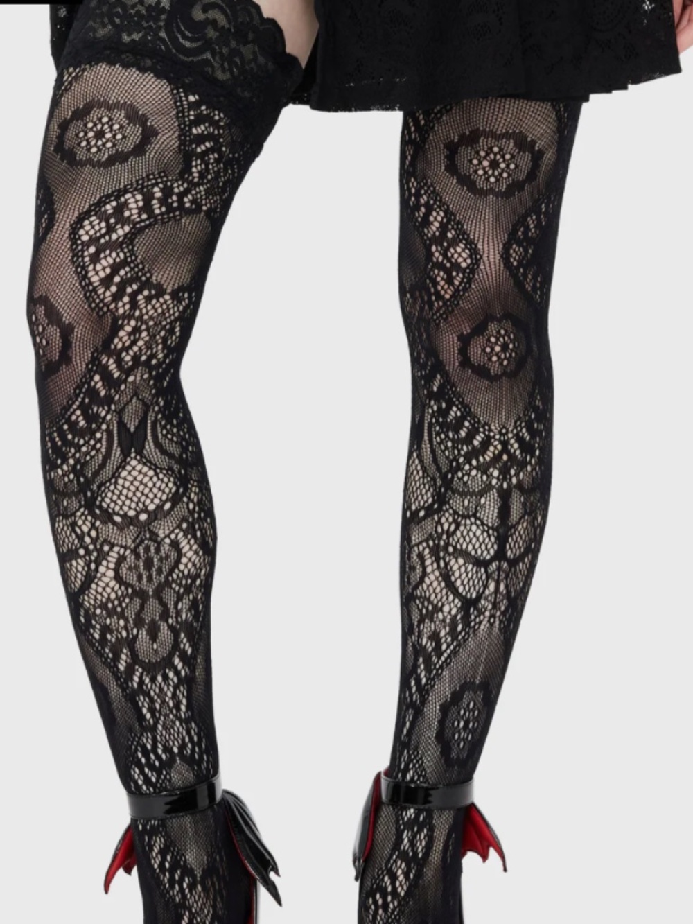 Killstar Lace Of Love Black Thigh High Stockings NEW IN PACKAGE OSFM
